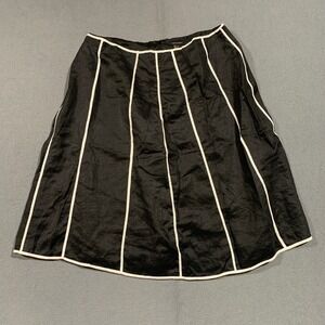 Women's XL Steampunk Black Ramie A-Line Midi Skirt White Piping Trim Lined